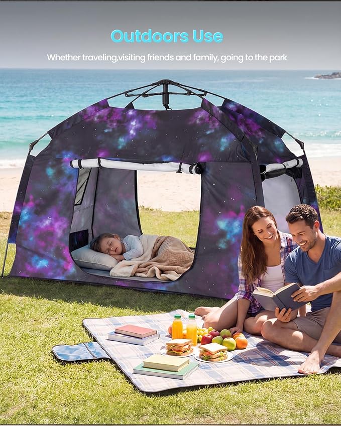 Kids Play Tent-Portable Playhouse Children House -Easy Set up Indoor Outdoor with Carry Bag for Kids-Light Strip Design for Night use -Space for Children and Parents-Birthday (Galaxy)