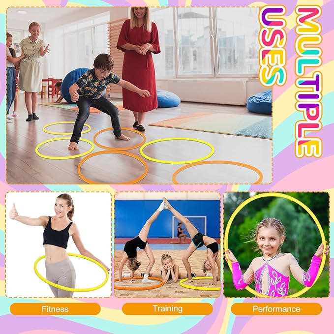 6 Pcs Exercise Hoop Detachable Fitness Rings Adjustable Plastic Toy Fitness Hoop Playground Toys Colored Circles for Teens Games Gymnastics Agility, 28 Inch (Orange,Yellow)