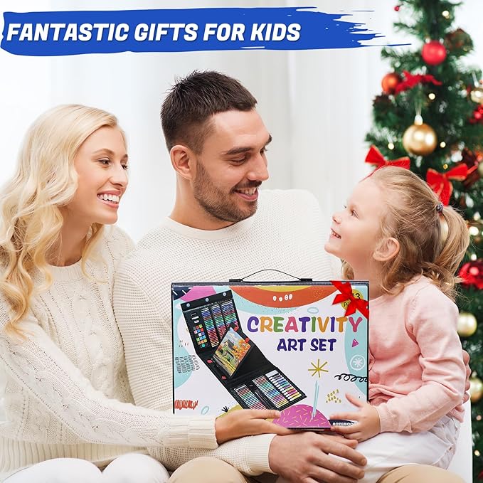 All in One Art Supplies, Art Kit Includes Origami & Paper-Cutting Crafts, Easel, Colored Pencils, Crayons, Drawing Book, Coloring Book, Watercolor Markers and More, Art Set for Kids Girls Boys, Black