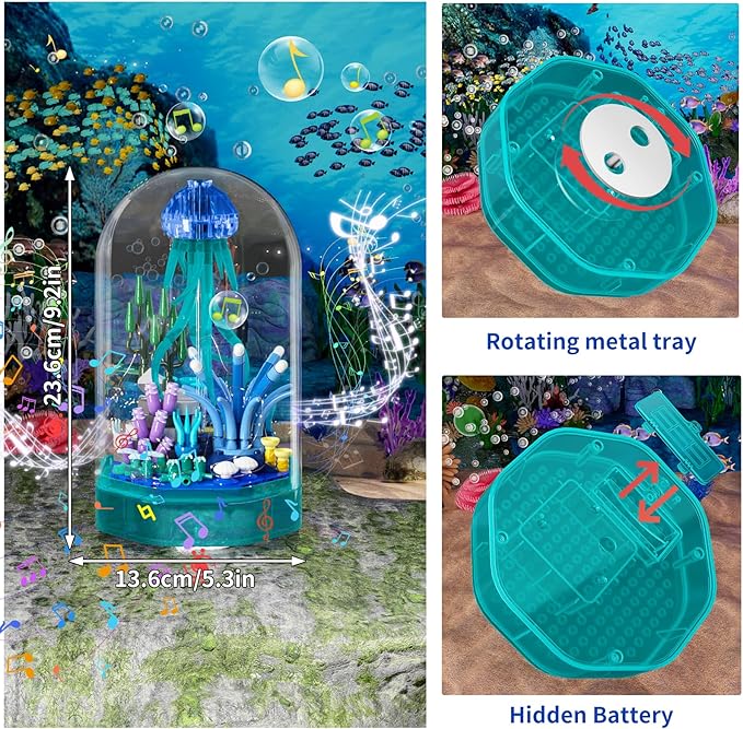 Sea Creature Collections Jellyfish Building Sets with Seaweed and Coral, 10101 Sea Animal Building Kits for Adults and Kid Boys Girls 8 9 10, 405 PCS Natural Style Ocean STEM Toy Music Box with Lights