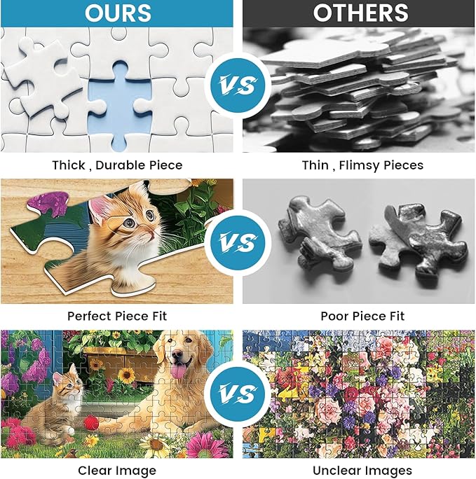 500 Piece Animal Farm Puzzle for Adults, Spring Flowers Jigsaw Puzzle, 500 Piece Dog and Cat Puzzle as Home Decor, Friends Family Activity Game Nights Gifts, 20.5×15 in