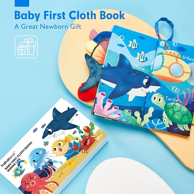 hahaland Baby Books 0-6 Months, Infant Tummy Time Toy Baby Toys 6 to 12 Months Touch Feel Book Baby Gifts for Boy Girl 0-3 Months Learning Toy Baby Birthday Easter Basket Stuffers(Single)