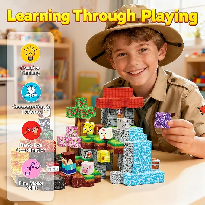 200PCS Magnetic Building Blocks 0.8inch STEM Toy for Kids 3+ Toddler Educational Construction Gift for Boys & Girls (Forest-200pcs)