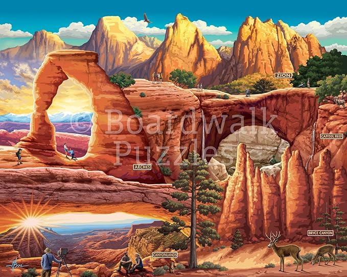 Boardwalk Puzzles Utah's 5 National Parks, 500 Piece Jigsaw Puzzle for Adults, Made in USA