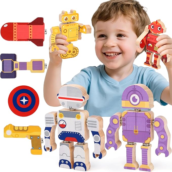 Fine Motor Building Robot Blocks for 3+Years Old Kids, Snap on Robots Together Building Blocks, Take Apart Robot Playset, STEM Montessori Fine Motor Skill Learning Birthday Gift for 3+ Years Old Kids