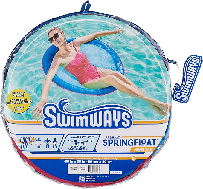 SwimWays Spring Float Premium Papasan Pool Lounger, Inflatable Pool Floats Adult with Fast Inflation for Ages 15 & Up