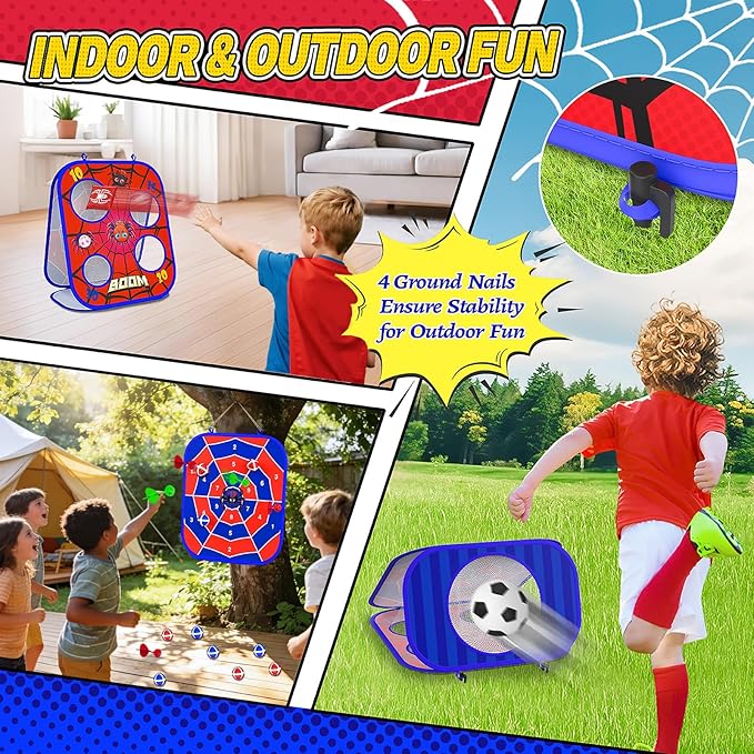 Spider Bean Bag Toss Game, 3-1 Cornhole Board Outdoor Toys for Kids, Family Party Activity Toddler Yard Backyard Beach Lawn Party Camping Game Toys for 3 4 5 6 7 8 Year Old Boys Girls Birthday Gift