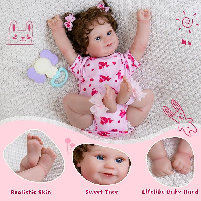 EKOKIZ Lifelike Reborn Baby Dolls Girl, 20-Inch Realistic Baby Doll with Hair Baby Doll That Looks Real Cloth Body Newborn Girl with Complete Accessories for Kids 3+, Lovely& Pretty Girls
