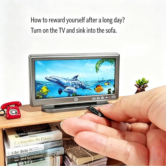 Mini Dollhouse TV Set, 1:12 Scale Miniature TV with Remote Control Tiny Decor for Dollhouse Furniture DIY (OceanTV)