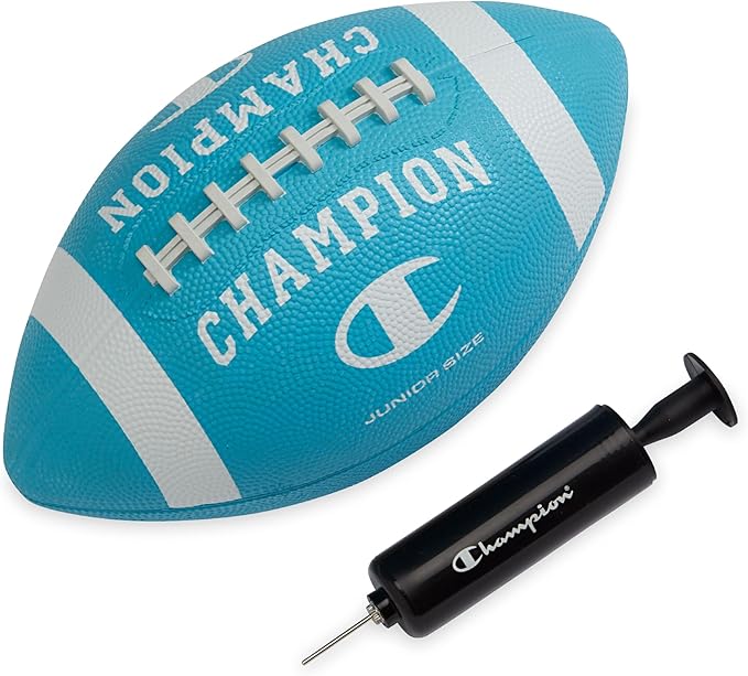 Champion Blitz Football, All-Weather Football, Enhanced Grip, Durable Rubber Cover and Molded Laces, for Outdoor Sports & Training, Includes 6 Ball Pump