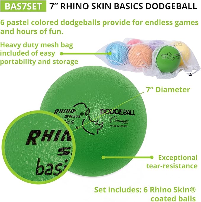 Champion Sports Rhino Skin Dodgeball Set – 6 Soft Foam Balls with Durable Coating, 6" or 7" for Gym, Playground Play