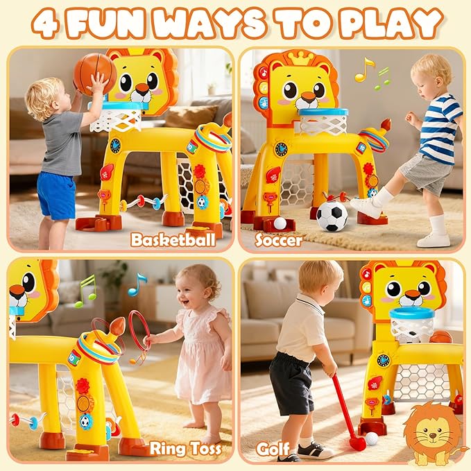 4 in 1 Toddler Basketball Hoop & Soccer Goal, Gift for Boys Girls 1 2 3 Years Old, Kids Sports Toys with Lights Sounds Music, Baby Toys for 12-18 Months, Christmas Birthday Gift for Age 1-3