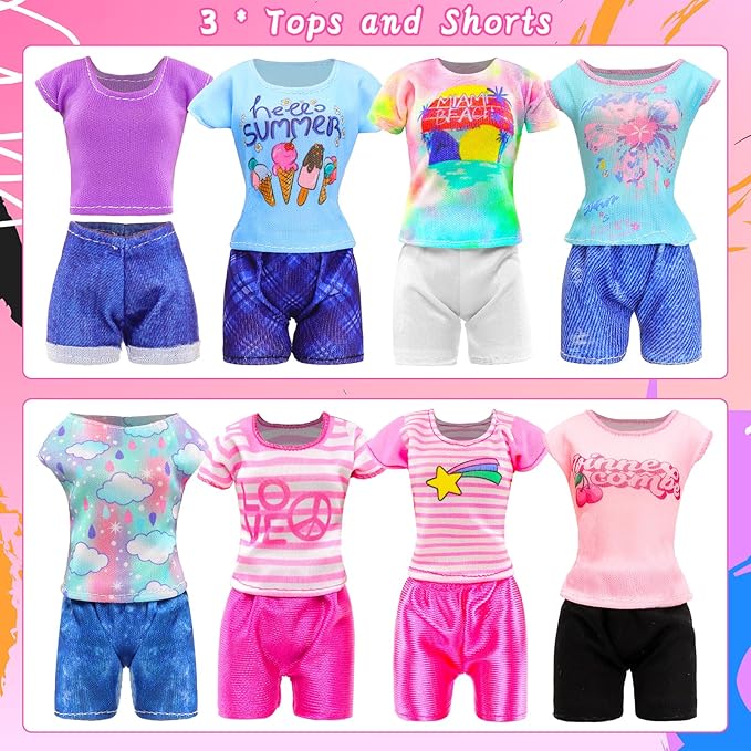 22 PCS Doll Sport Clothes and Accessories for 11.5 Inch Girl Doll Including 4 Fashion Dresses 6 Tops 6 Pants 5 Flat Shoes 2 Sunglasses 2 Shoulder Bag and 3 Water Cup