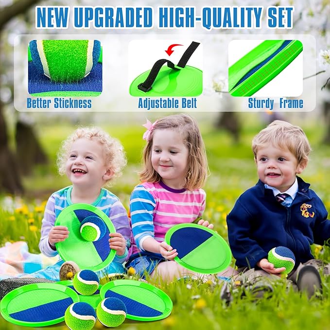 Shemira Ball Catch Game, Toss and Catch Ball Set,Beach Pool Yard Outdoor Toys Games for Kids Ages 4-8-12, Lawn Beach Camping Outdoor Games, Easter Birthday Summer Gifts for Kids, 4 Paddles 4 Balls