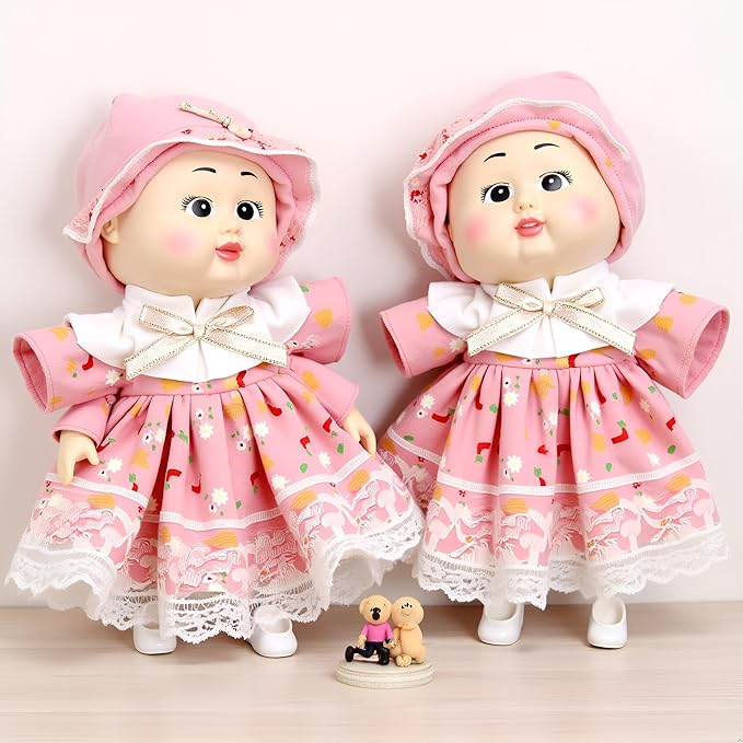 17cm Doll Clothes for Labubu Set - 5-Piece Luxury Designer Outfit with Bow, Glasses, Camera Bag & Shoes | Fashionable Dress-Up Accessories for Dolls (Pink)