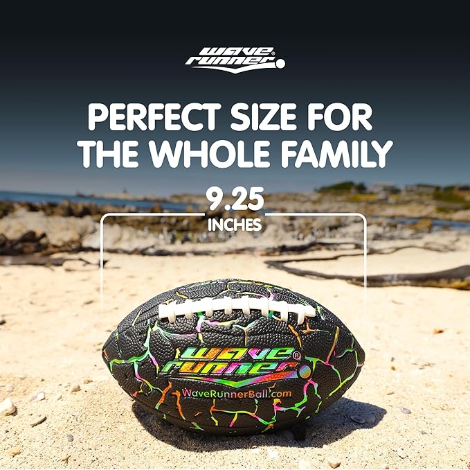 Wave Runner Grip It Waterproof Junior Size Football, 9.25 Size, Durable & Double Laced, Perfect for Beach Accessories, Kids Games, Pool Toys, Outdoor Games, All-Weather Indoor & Outdoor Play