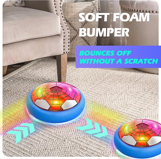 Hover Soccer Ball, Air Floating Soccer with LED Lights & Foam Bumper, Indoor Soccer Toys for Kids Ages 5-12, Ideal Easter Birthday for 4 5 6 7 8 9 10 11 12 Year Old Boys Girls