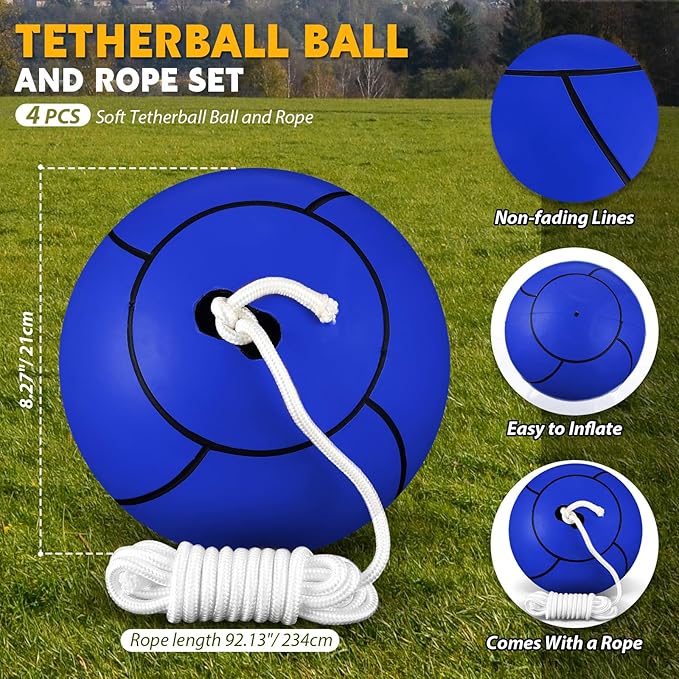 Shappy Tetherball Soft Tether Balls and Rope Set Game Replacement Tetherball Set Rubber Tether Ball Equipment for Kids Adults Indoor Outdoor Playground Yard Backyard Play