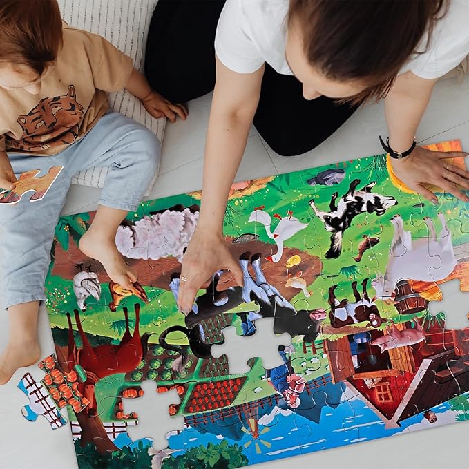 Jumbo Floor Puzzle for Kids,Farm Animals Jigsaw Large Puzzles,48 Piece Barn Puzzle for Toddler Ages 3-5,Children Learning Preschool Educational Toys,Birthday Easter Gift for 4-8 Years Old Boy and Girl