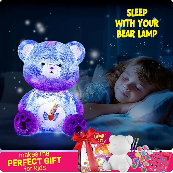 Paint Your Own Bear Lamp Kit, Art Supplies Bear Painting Kit for Kids 6-12, Arts and Crafts for Kids Ages 8-12, Bear Toy Girls Boys Birthday Easter Gifts for Kids Ages 3 4 5 6 7 8 9 10 11 12+