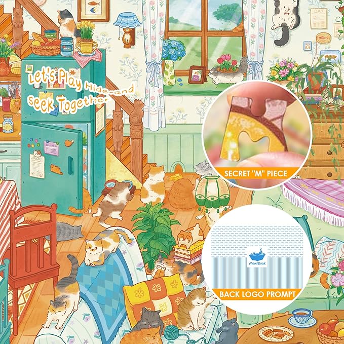 MOMIBOOK Puzzles for Adults 1000 Pieces Jigsaw Puzzles of Let's Play Hide-and-Seek Together, Painting Image Living Room Difficult Challenging Impossible Puzzle Unique Party Christmas Birthday Gifts