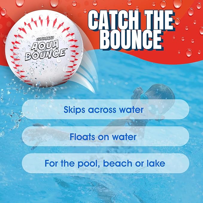 Activ Life Ultimate 2 Pack Larger 3” Water Skip Balls - Bouncing Balls for Swimming Pool & Beach Fun - Designs Include Baseball, Basketball, Volleyball, and Tennis for Kids, Friends, and Family