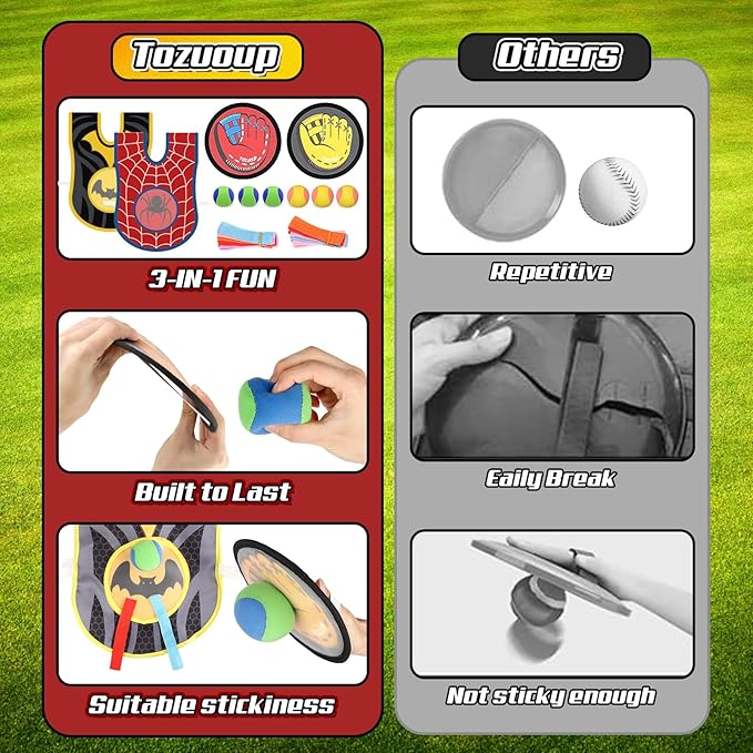 3-in-1 Toss Catch Ball Game Set, Kids Toddler Baseball Glove, Beach Games Outdoor Yard Lawn Toys for Kids & Family, Birthday Gifts Toys for 3 4 5 6 7 8-12 Year Old Boys and Girls
