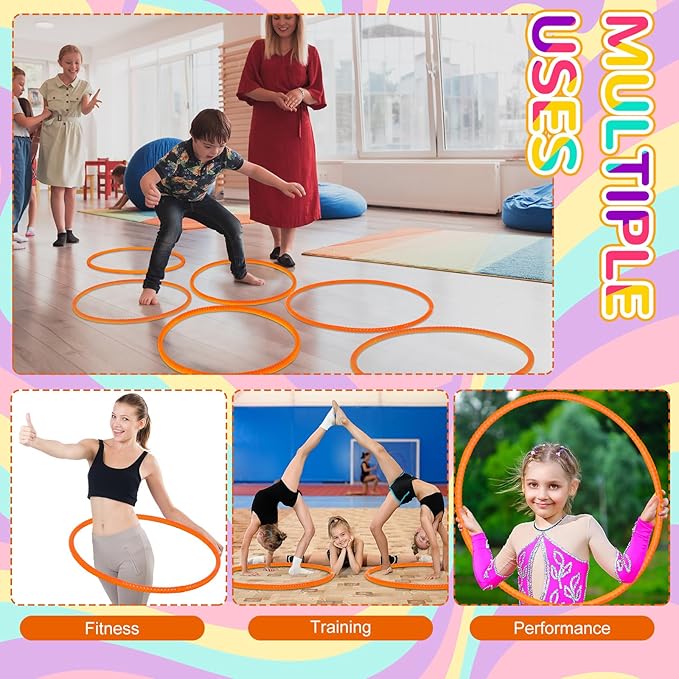 2 Pcs Toy Hoop Exercise Hoop Detachable Adjustable Plastic Toy Ring Playground Equipment for School Colored Circles Exercise Ring for Teens Dog Agility Equipment(Orange,23 Inch)