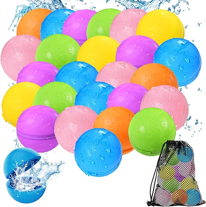 Tlitlimom Reusable Water balloons, Summer Toy Water Toy for Boys and Girls, Pool Beach Toys for Kids ages 3-12, Outdoor Activities Water Toys Self Sealing Water Splash Ball for Fun (24Pack)