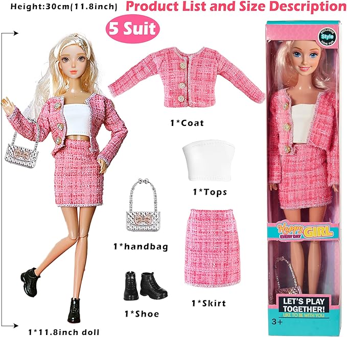 iBayda 6 Pack Fashion 11.5 inch American Toy Prinecess Dolls Playset with Outfits Dress Design and Accessories Like Handbag Hat Crown Necklace Suitcase (Gift Box Package)