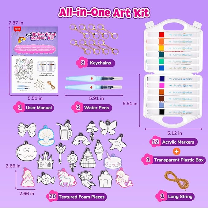 JoyCat Art Kit- 3D DIY Foam Texture Painting Kit, Unicorn & Princess Magic Puffy Paint Kit, Easter Basket Stuffers, Craft Kits for Kids, Creative Gift for Girls & Boys Ages 4, 5, 6, 7, 8, 9, 10