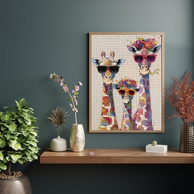 Cool Giraffe Family Puzzles for Adults 1000 Pieces, Funny Wildlife Art Jigsaw Puzzles, Cute Cartoon Puzzles