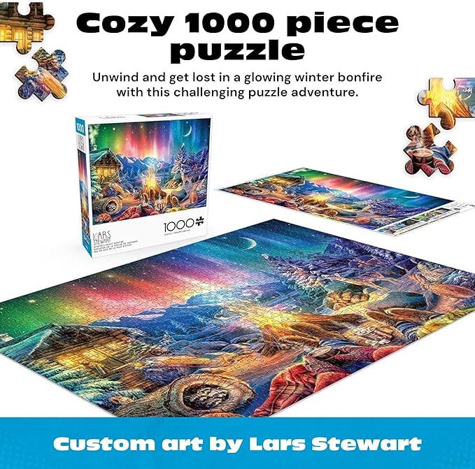 Buffalo Games - Lars Stewart - Winter's Night Bonfire - 1000 Piece Jigsaw Puzzle - Colorful, Holiday Puzzles for Adults – Precision-Cut Pieces, Seasonal Artwork, and Hours of Relaxing Fun