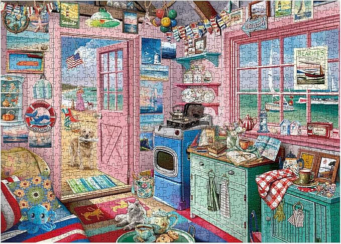 Beach Summer House Puzzle for Adults 1000 Piece, Ocean Seashore Retreat Jigsaw Puzzles, Hawaii Cabin Scenery Puzzles for Home Decor
