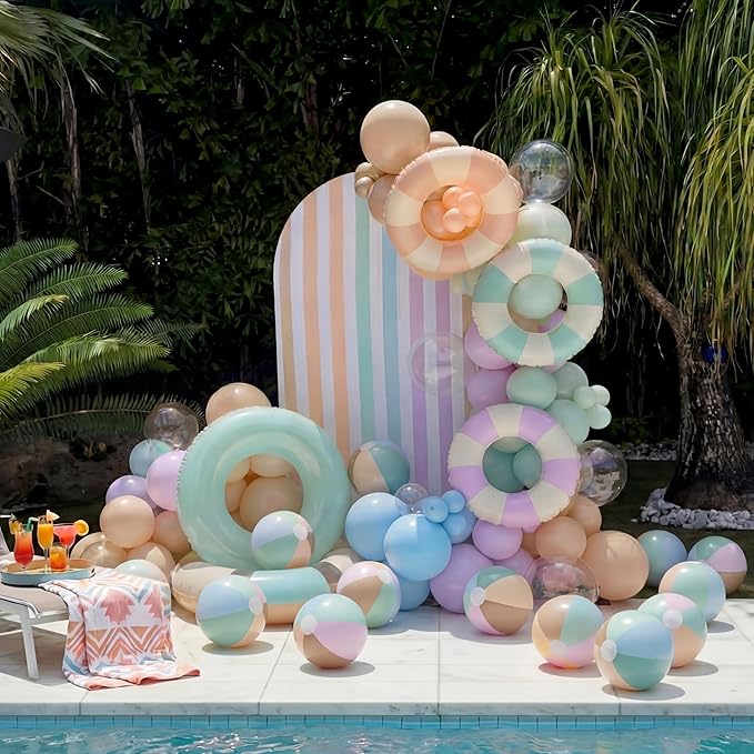 4 Pcs 16 Inch Inflatable Beach Balls Bulk Large Pastel Inflatable Decorated Ball Party Ornaments for Summer Swimming Pool Party Birthday Favors