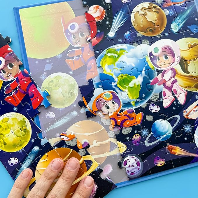 QUOKKA Magnetic Puzzles for Toddlers 3-5 – 2x48 Pieces Travel Games for Kids Ages 2-4 – Dinosaur Magnetic Puzzles for Kids Ages 4-8 – Space Learning Puzzle Gift Toy for Boys and Girls