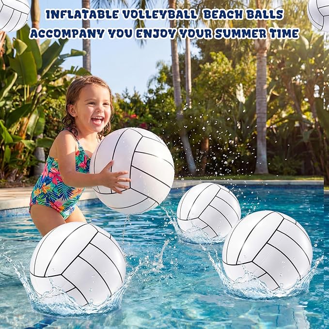 Sosation 8 Pcs Inflatable Sports Balls 16 Inch Inflatable Beach Ball Blow up Sports Party Decorations Swimming Pool Summer Pool Toys for Indoor Outdoor Beach (Volleyball)