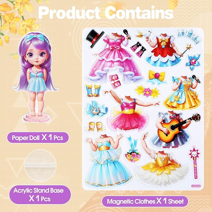 PainZieteg Magnetic Dress Up Dolls,Paper Dolls for Girls Ages 4-10,DIY Princess Magnetic Dress-Up Doll Pretend Play Set, Great for Girl Birthday (Joy)