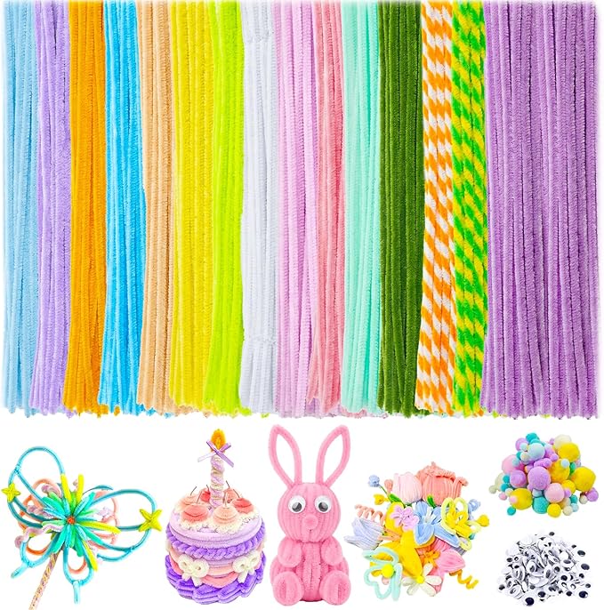 X Hot Popcorn 990 Pcs Pipe Cleaners 15 Color Pipe Cleaners Craft Pastel Pipe Cleaners Macaron Chenille Stems for Arts and Craft DIY Art Supplies Creative Easter Decorations
