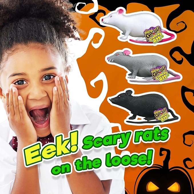 JA-RU Gross Crunchy Rat Toy (Pack of 3) Stretchy, Squishy & Yucky Mouse Toy. Halloween Scary Toy for Kids. Party Favor. Fake Bug, Prank Toy, Gag Gift, Halloween Party, Crunchy, Textured. 2492-3