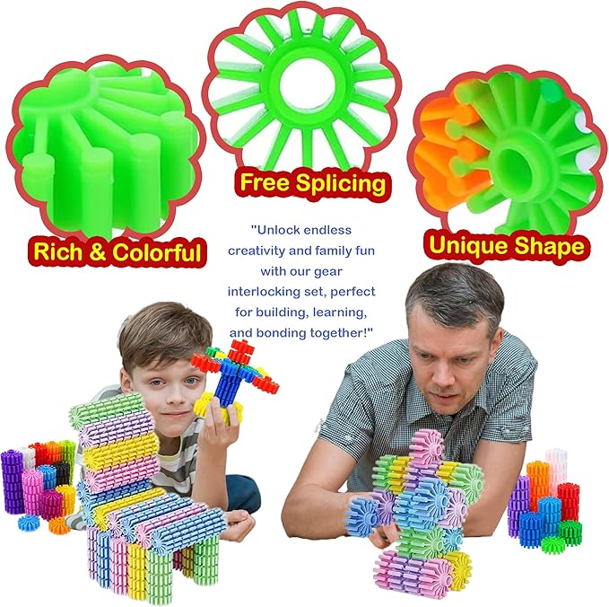 STEM Building Blocks Toys for Kids – Educational and Safe Gear Interlocking Construction Playset – Develop Creativity Preschool Brain Teaser Toys Gift for 3 4 5 Years Old Kids Boys Girls