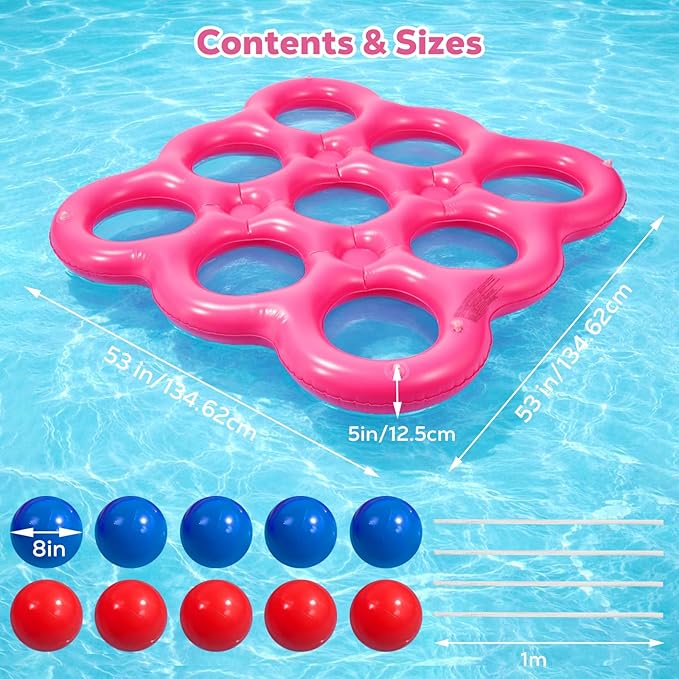 MoKo Pool Water Toys Tic-Tac-Toe Games Set, Inflatable Floats Toy with 10 Balls, Pool Games for Family Party Outdoor Beach Adults Teens Kids 2-10 Players