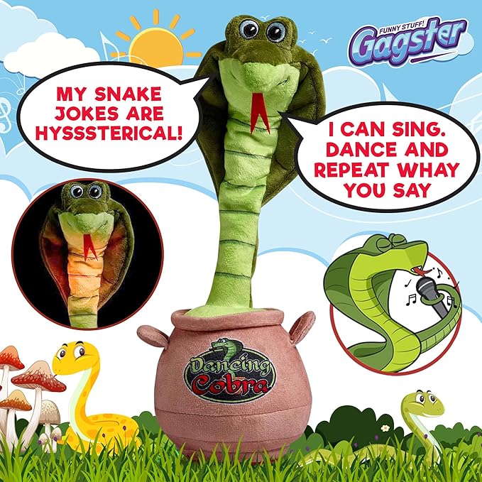 Gagster Dancing Cobra Snake - Dancing, Talking, Mimicking Cobra Snake Toy, Great for Kids & Adults, Singing, Joking, and Repeating What You Say, Hilarious Gag Gift Plush Novelty Mimic Toy