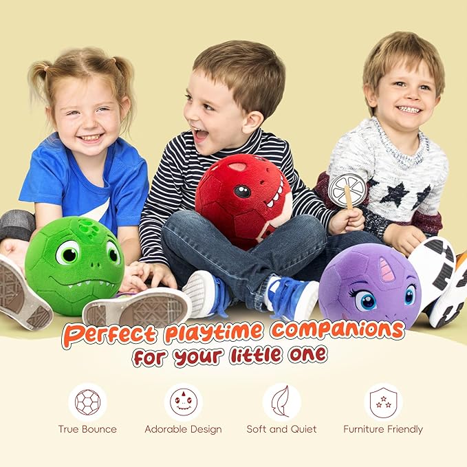 Silent Indoor Soccer Balls for Toddlers 1-3, Inflatable Soft Plush Baby Toddler Soccer Ball Toys Gifts for Kid 3-5 Year Old Boy First Birthday Gift (Tyrannosaurus Rex, Pump Include)