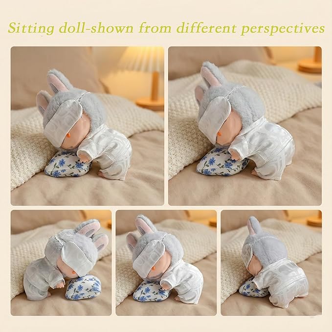 Pajamas for Labubu, Clothes Compatible with 17cm Doll&Labubu Series,Easy to Put on and Take Off with Velcro Design,DIY Outfit Accessories Gift for Friend & Fans(White Silk Pajamas)
