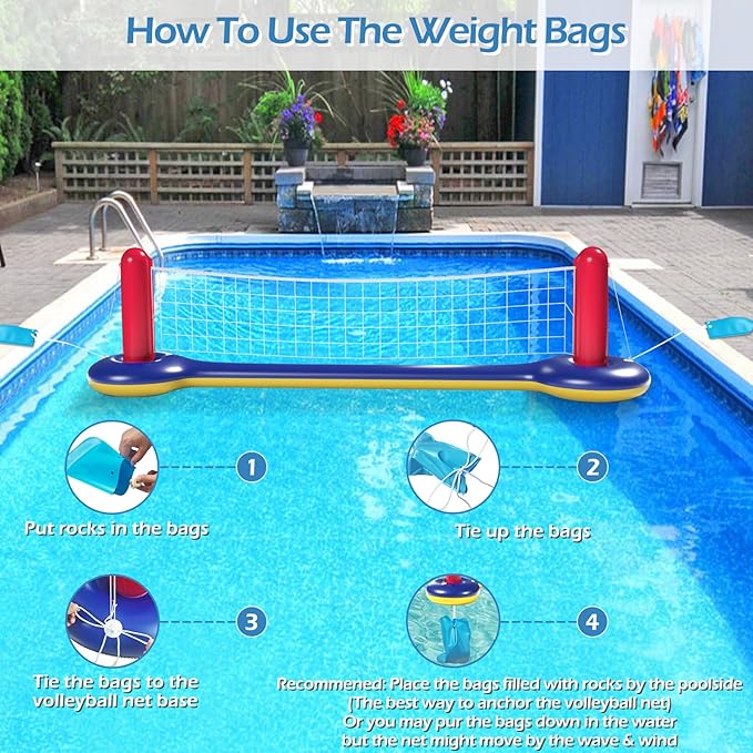 Jasonwell Pool Toys Games Set - 3 in 1 Pool Volleyball Net Basketball Hoop Ring Toss Game Inflatable Floats Water Floating Volleyball Swimming Pools Games Party Gift for Kids Adults (Red&Blue, XL)