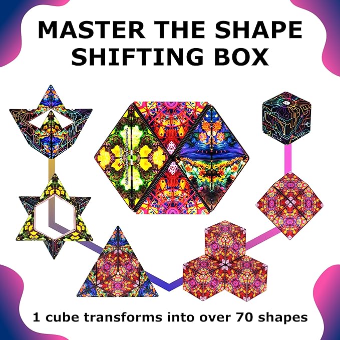 Shashibo Shape Shifting Box - STEM Fidget Toy with Ultra Strong Magnets - Sensory Puzzle Cube Transforms Into 100+ Shapes, Easter Basket Stuffers Gift for Kids, Teens, and Adults (QDOT Map)