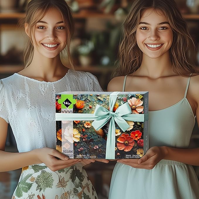 Puzzles for Adults 1000 Pieces, Vintage Flower Hummingbird Jigsaw Puzzle 1000 Pieces, Retro Bird Nature Art Themed Hard Puzzles with Letters on Back for Family Game Gift, 1:1 Poster