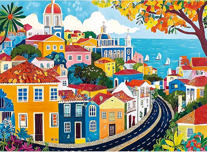 500 Pieces Puzzle for Adult,Fun Colorful Town Building Jigsaw Puzzle for Adults Seniors,Unique Landscape Lover Puzzle,Challenging Family Activity Games Gifts for Family, Friends, Men, Women,20.5*15 In