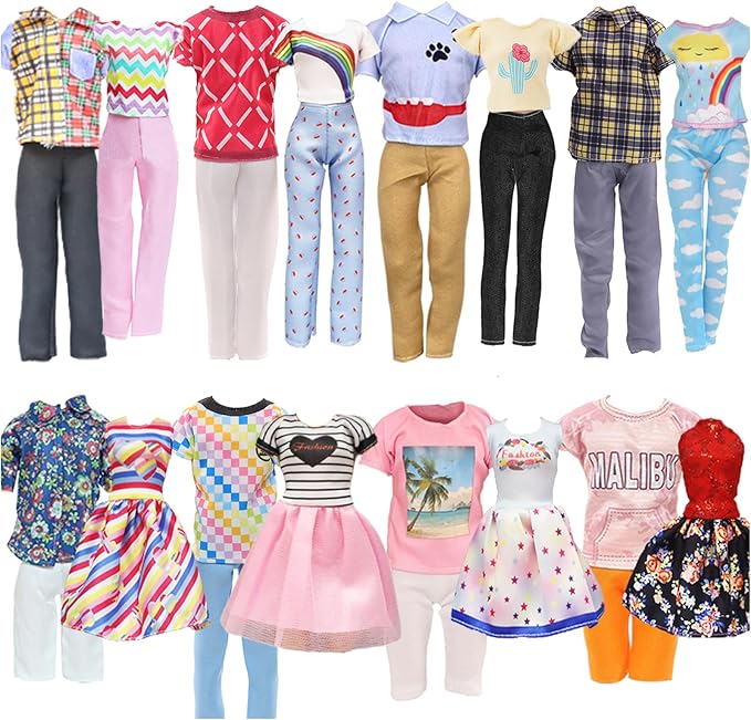 18 Pcs Clothes and Accessories 5 Boy Outfits for 12 inch Boy Doll and 5 Girls Outfits for 11.5 inch Girl Dolls , Christmas Present for Girl Kids in Random